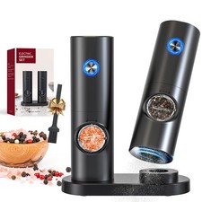 2x Electric Salt and Pepper Grinder Auto Mill Shaker Adjustable Coarseness + LED