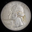 90% Silver 1961 Washington Quarter  - F27T