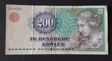 Denmark 200 Kroner 1997 Johannes Luise P. 57a Prefix A0 - Fine Used
