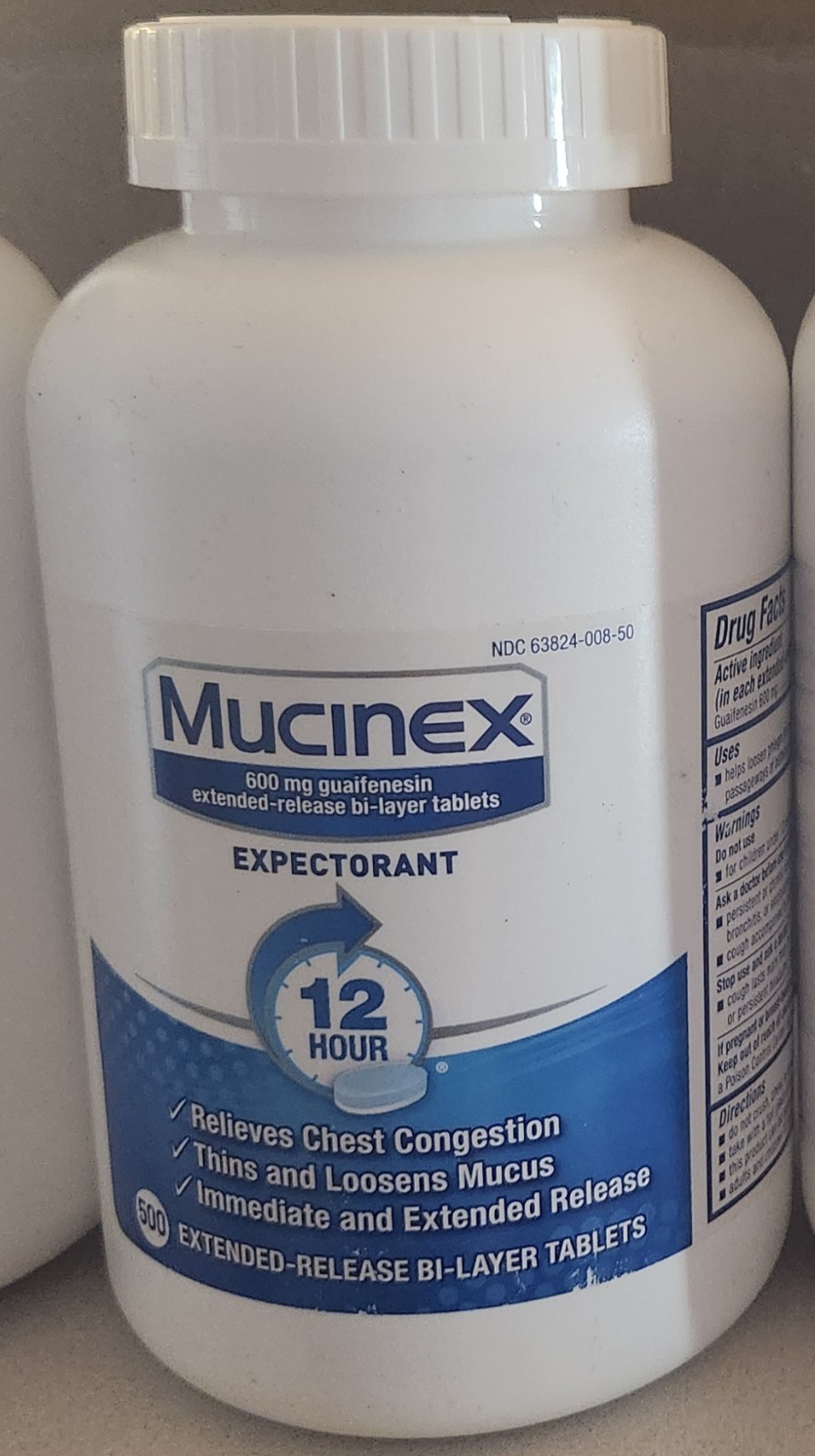 Mucinex 12 Hr Chest Congestion Expectorant  Tablets  500 Count 600mg EXP 10/26