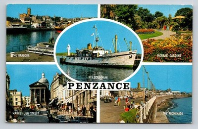 Penzance Cornwall Multi-View Postcard MV Scillonian Morrab Gardens Promenade
