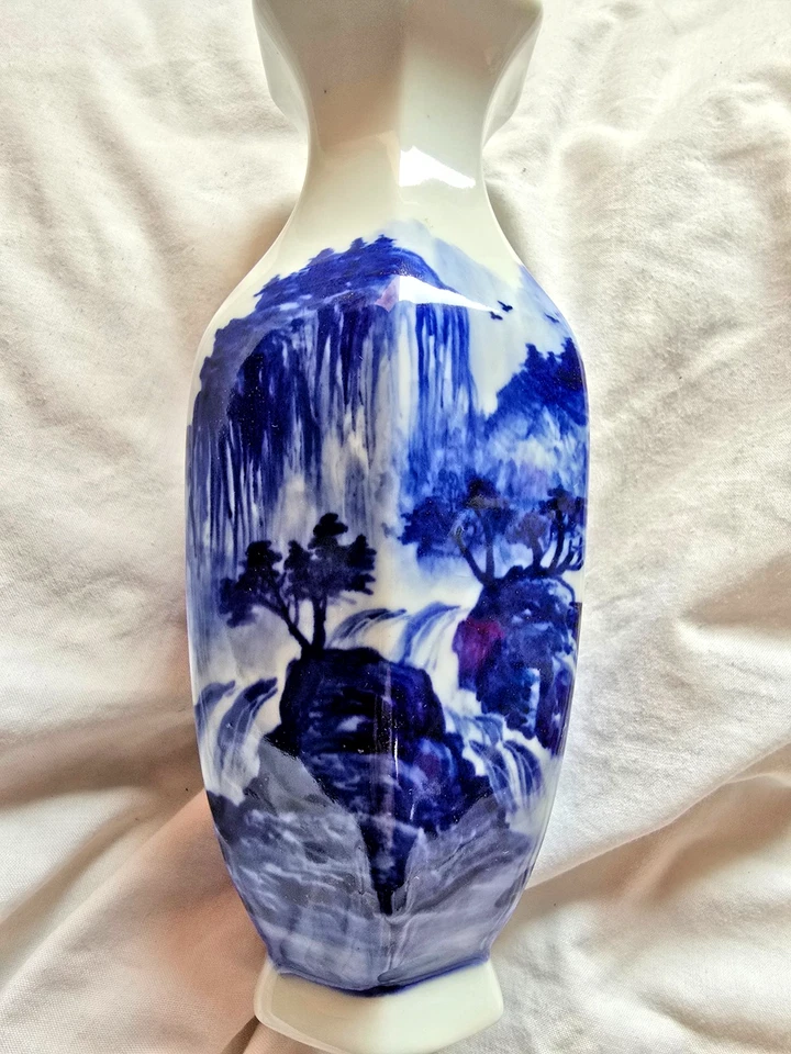 Antike Vintage handbemalte blau weiße Porzellan Vase Chinesisch Ming Singapur - Bild 4 von 4