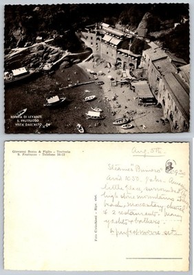 San Fruttuoso Italy RPPC 1938 Aerial View Riviera di Levante Beach Boats
