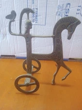 Mcm Etruscan Athena With Horse And Chariot Brass Statue