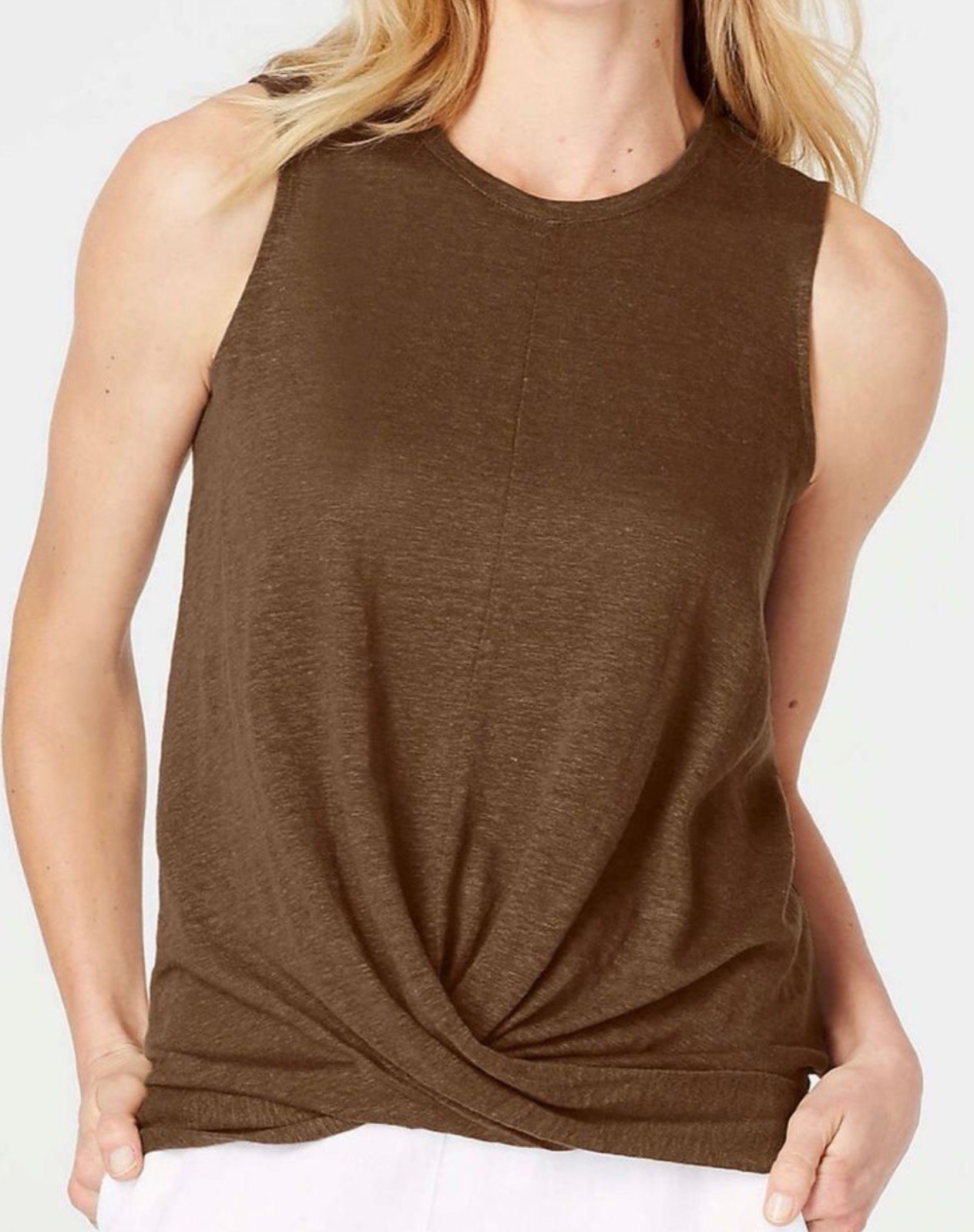J. Jill Love Linen Twisted Brown Sleeveless Top Sz 2X
