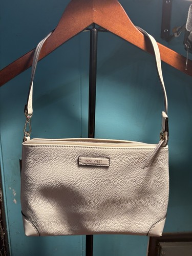 Nine West Pebbled Ivory Faux Leather Shoulder Bag for Women with Zipper Accent