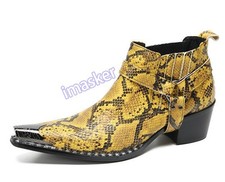 Men's Fashion Punk Pointy Toe Buckle Strap Serpentine Ankle Boots Leather Shoes