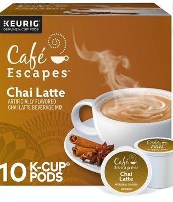 Cafe Escapes Chai Latte Beverage Mix Keurig K Cups 3 Packs Of 10 (30) 4.9oz