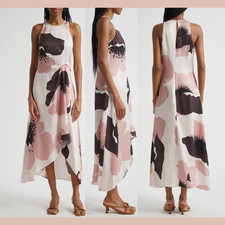 NEW $285 Reiss [ 12 US ] Michalie Floral Satin High Low Dress in Pink #U1439