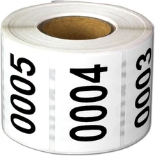 0001-0500 Consecutive Number Labels (1 x 1.5 inch, White - 500 Labels) 0001 to 0