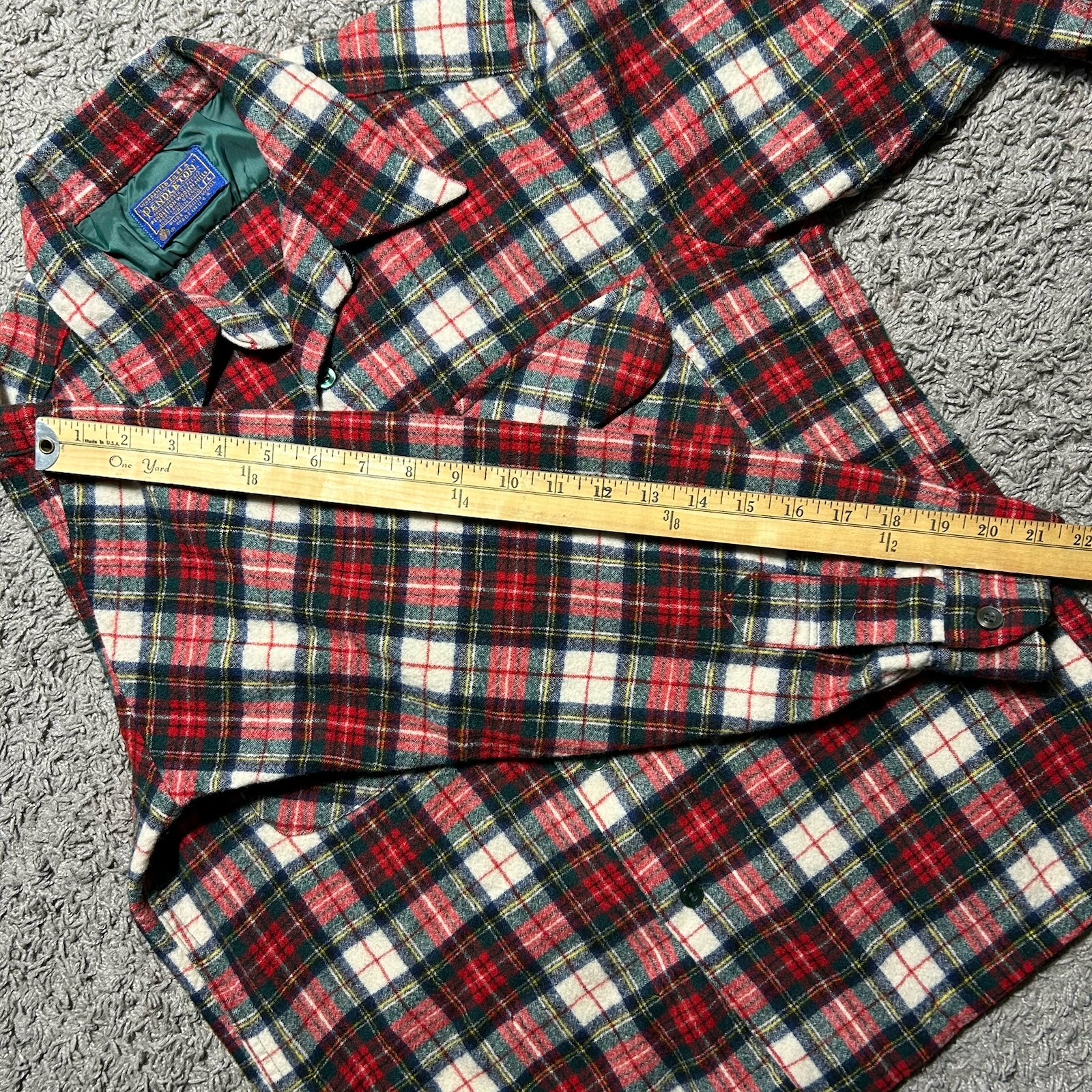 VTG 60s Pendleton Loop Collar Wool Red Plaid Flan… - image 6