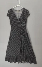 Max Studio Dress Womens Medium Wrap Geometric Print Cap Sleeve Ruffle Midi Boho