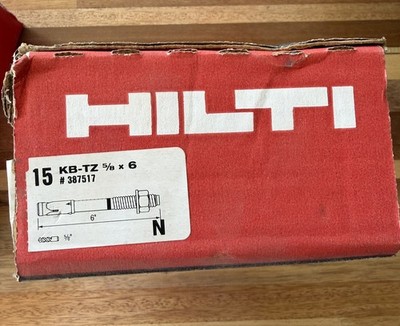 Hilti KB-TZ Expansion Anchor Carbon Steel ZINC 5/8'' x 6'' #387517 Box of 15