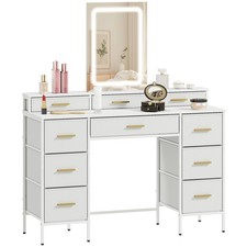 HOMCOM Dressing Table with LED Lighting Mirror and 10 Drawers, White