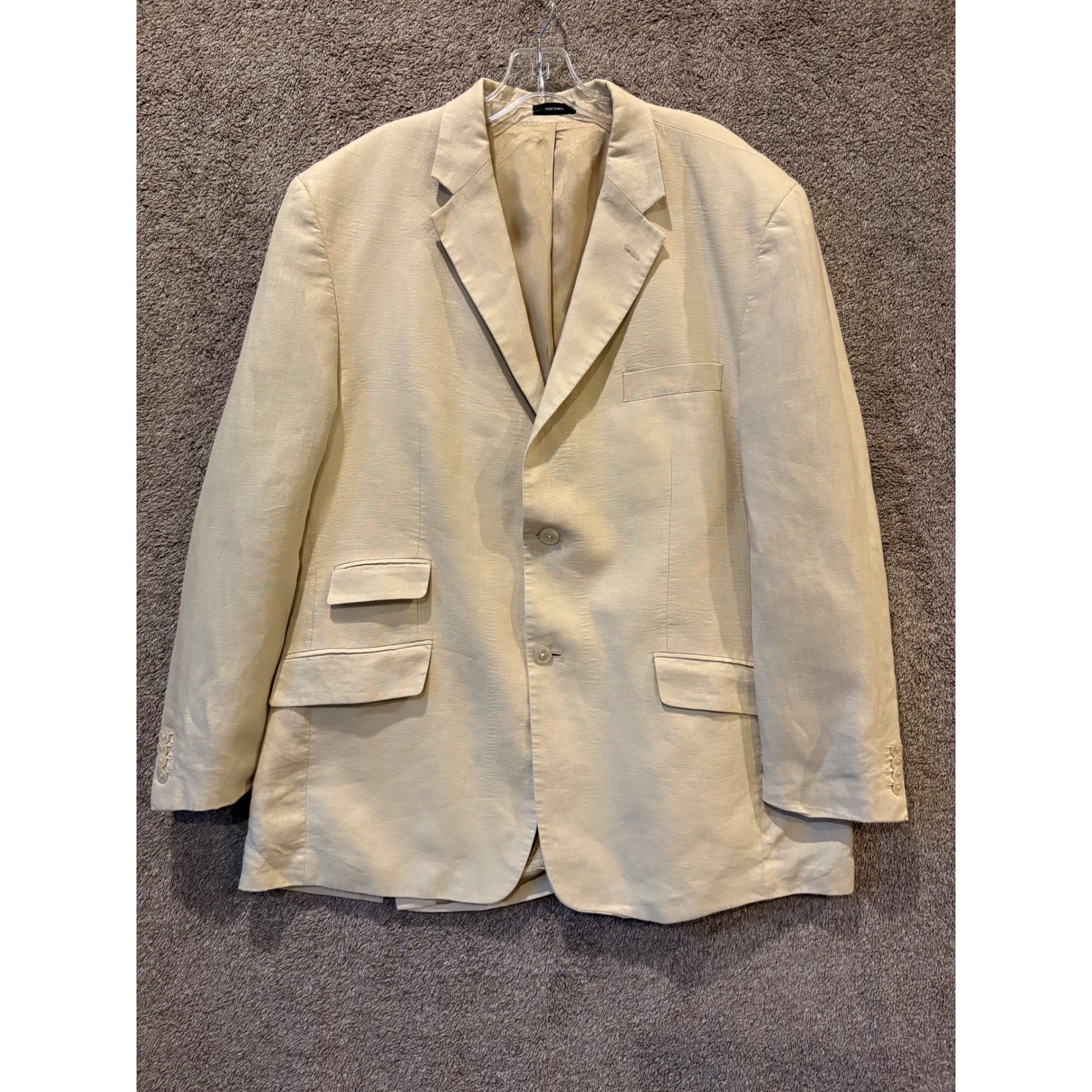 MURANO Linen Blend Blazer Jacket Mens XL Beige Button Front Casual
