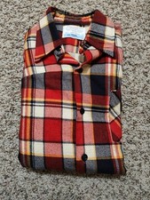 VTG 70  s 80  s Sears Work Leisure Men  s Plaid Flannel Shirt Red Gray M 15-15 1/2