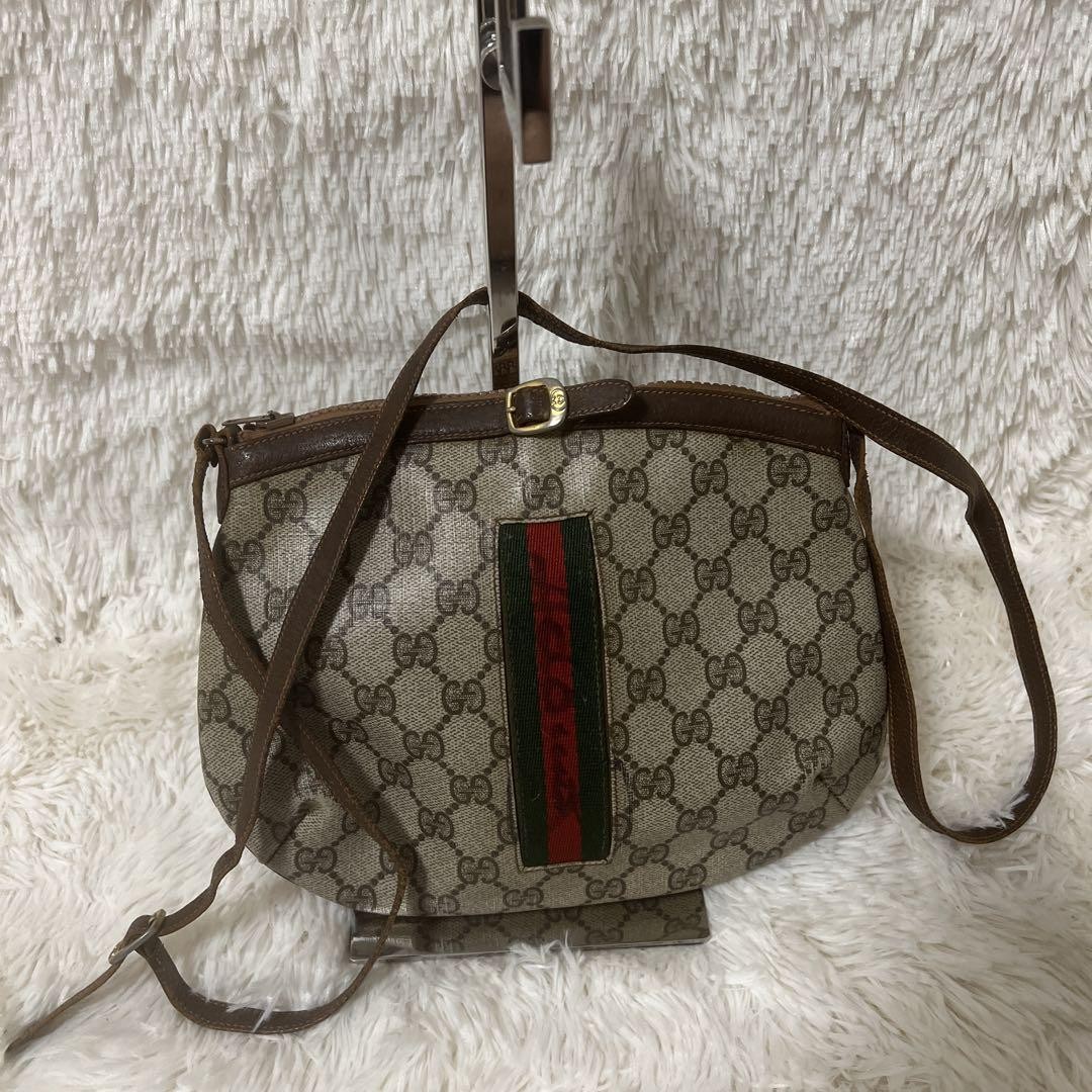 GUCCI GG Sherry Line Brown PVC Shoulder Bag Authentic F0709781