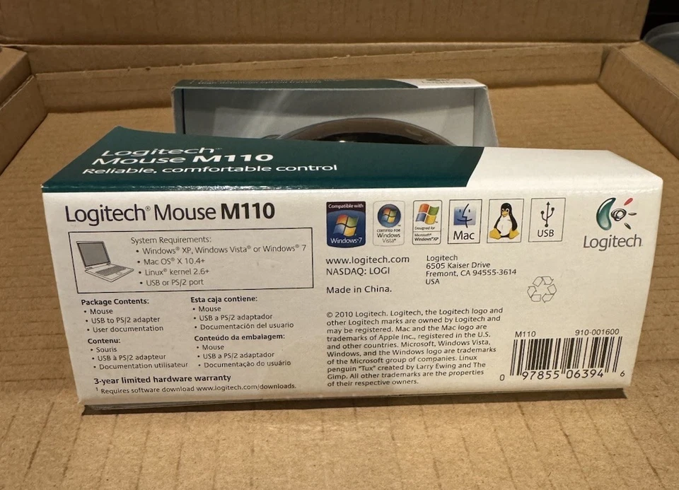 RARE Logitech M110 Full Size Wired USB Mouse Plug & Play - Black NEW! SEALED! - Image 3 of 3