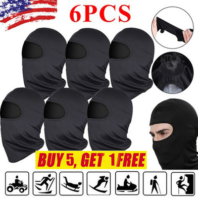 6PCS Men Balaclava Black Face Mask Lightweight Motorcycle Warmer Ski Neck Gaiter