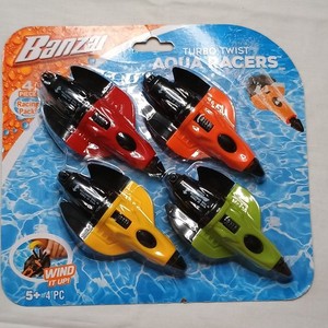 Banzai Turbo Twist Aqua Racers 4-Piece Wind-Up Water Racing Pack, Multicolor