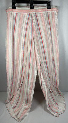 Beige by ECI Sz XL Wide Leg Handkerchief Hem Pants Striped Linen Blend