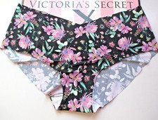 VICTORIA'S SECRET No Show Hiphugger Panty S M XL Black Purple Floral VS NWT