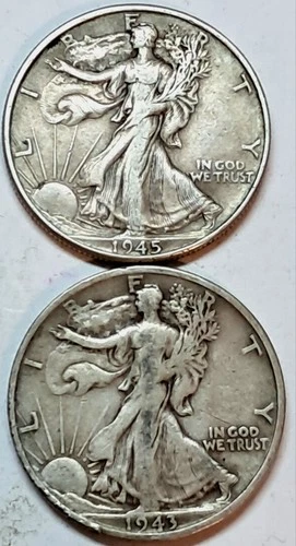 Walking Liberty Half Dollars 1943S & 1945 VG/F