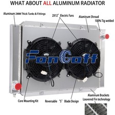 3-Row Aluminum Radiator W/Shroud 2x12" Fans Overall Size 31" W x 21" H UPGRADE,