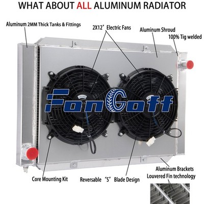 2-ROW Aluminum Airboat Radiator+Shroud Fan Overall Size 31'' x 21'' #209000 NEW