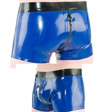 Men Latex Panties Sexty Fetish Boxer with Zip Front To Back Rubber Shorts