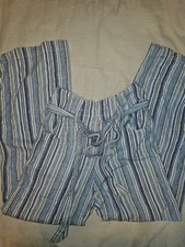 GAP Blue and White Striped Tie-Waist Linen Wide Leg Pants