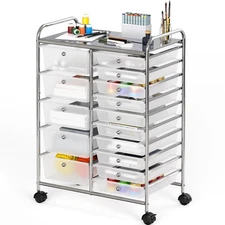 Utility Cart with 15 Drawers Rolling Storage Art Craft Organizer, Chrome