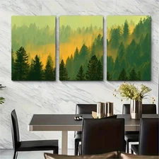 3pcs Long Wide Golden Sunrise Forest Perfect Wall Art Canvas Framed 50x70cm