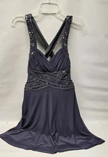 Pre-Owned NW Nightway Charcoal Blue Halter Top Cocktail Dress size 4 Homecoming 