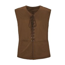 Mens Pirate Vest Renaissance Medieval Viking Lace Up Faux Suede Sleeveless Brown
