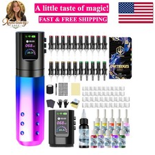Wireless Tattoo Pen Kit with 20Pcs Tattoo Cartridge Needles 11Pcs Ink 2Pcs Ta...
