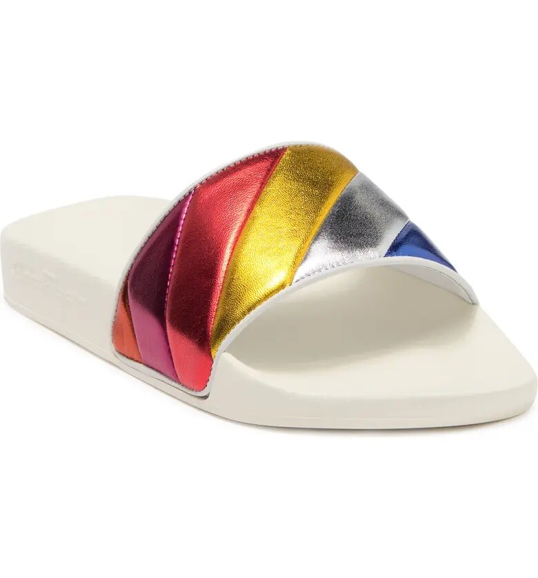 $395 Salvatore Ferragamo Women's Groove Multicolor Pool Slide