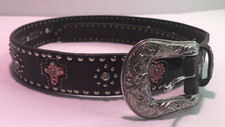 Nocona Belt 28" Pink Rhinestones Cross Genuine Leather Girls Western Cowgirl