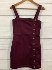 Forever 21 Burgundy Button-Down Dress – Thick Straps, Fitted Stretch, Size M