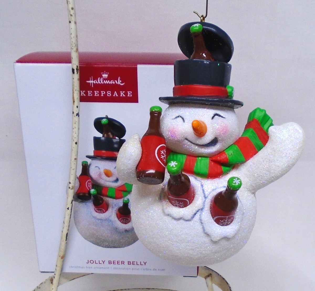 Hallmark Ornament Jolly Beer Belly 2022 Snowman Drinking Beer Top