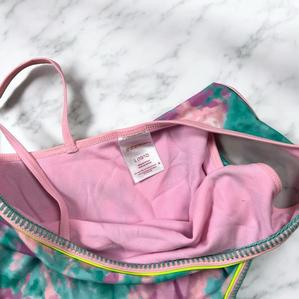 Maiô Xhilaration One Piece tamanho grande 10/12 meninas verde rosa recortado tingimento de gravata - Imagem 4 de 4