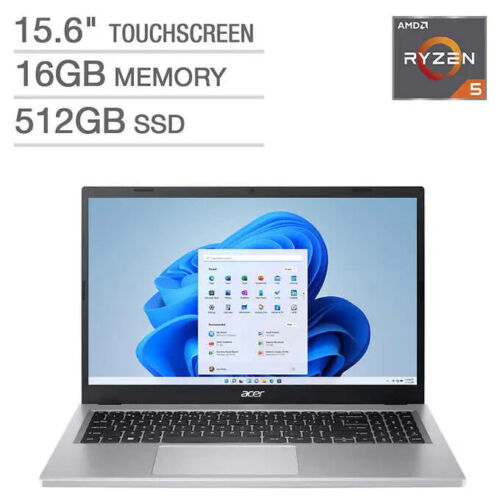 Acer Aspire 3 15.6" FHD Touchscreen Laptop Ryzen 5 7520U 16GB DDR5 512GB SSD New - Picture 1 of 7