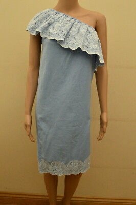 New Next Cotton Blue White Embroidered One Shoulder Dress Sz UK 14 | eBay UK