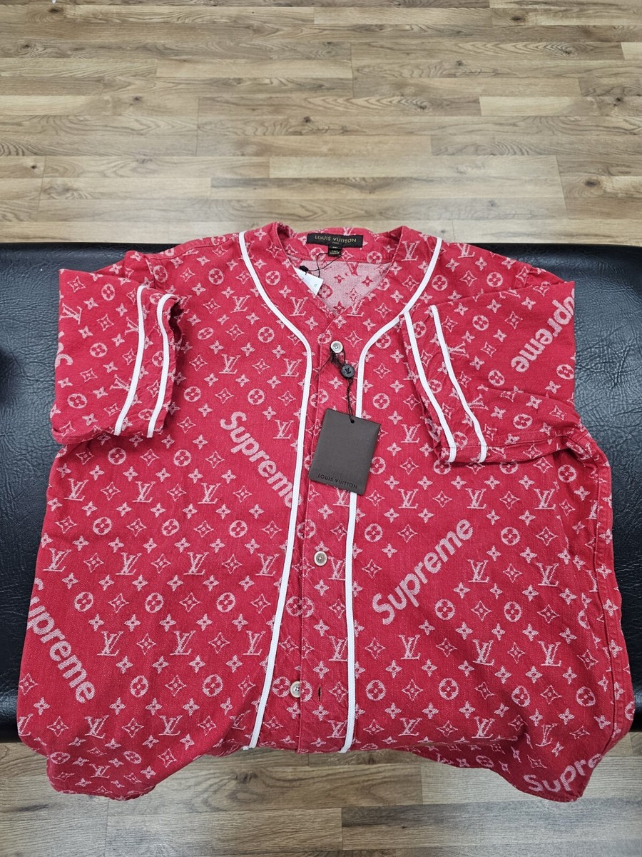 Louis Vuitton x Supreme Denim Baseball Jersey 