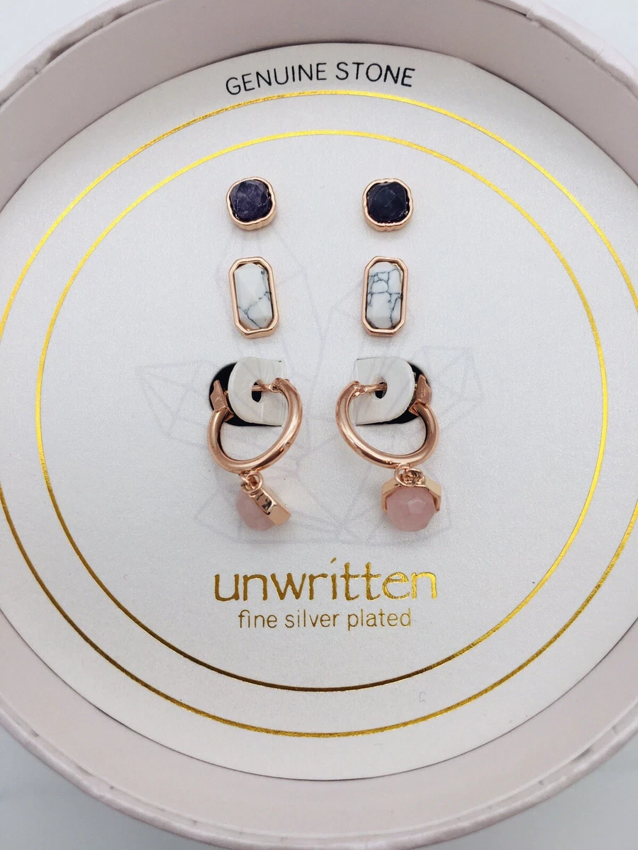 Unwritten Earrings Set Amethyst Silver Plated with Gift Box 50