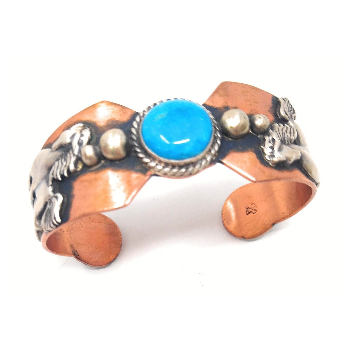 Superior Vintage Native American Navajo Storyteller Sterling Silver Copper Large Bracelet Superior Vintage Native American Navajo Storyteller Sterling Silver Copper Large Bracelet