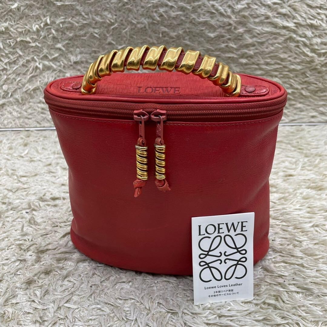 【VINTAGE LOEWE/ロエベ】Velazquez vanity LOEWE Velazquez Vanity Handbag Leather Red Auth Vintage USED
