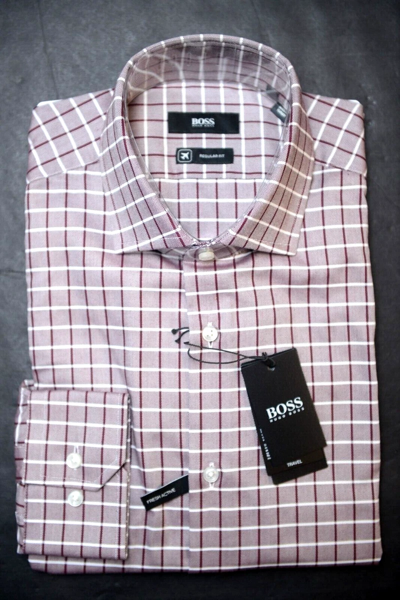 Hugo Boss Men Gordon Fresh Active Regular Fit Dark Red Check Dress