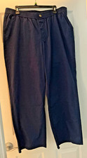 NWT Denim  Co. Sz P-LARGE Navy Blue Wide Leg Pull-On Pants Side Pockets