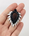 Vintage Black and White Milk Glass Stacked Juliana Leaf Brooch Pin Marquis